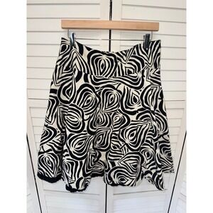 White House Black Market Skirt Womens Black White Abstract Swirl Lace Trim 10